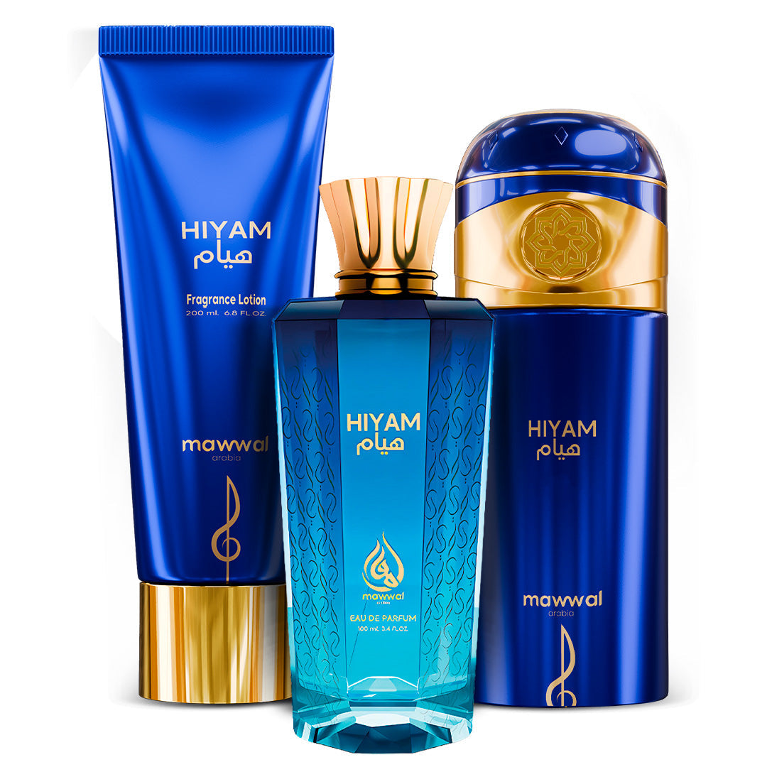 Kit Masculino Hiyam Mawwal Arábia – Perfume, Hidratante Corporal e Spray